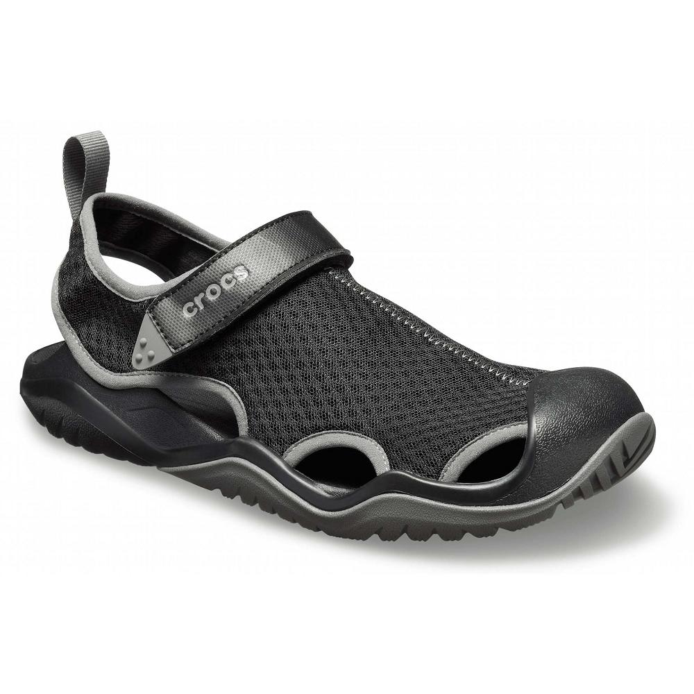 Black Men's Crocs Swiftwater™ Mesh Deck Sandal Shoes | NZ 0655TCEV